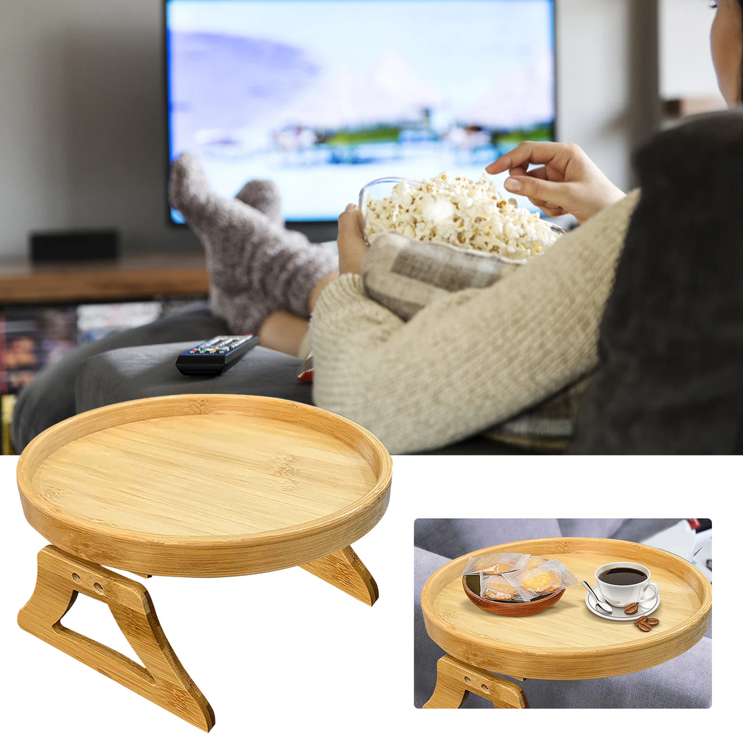 Lisslune | Bamboo Sofa Armrest Clip-On Round Tray