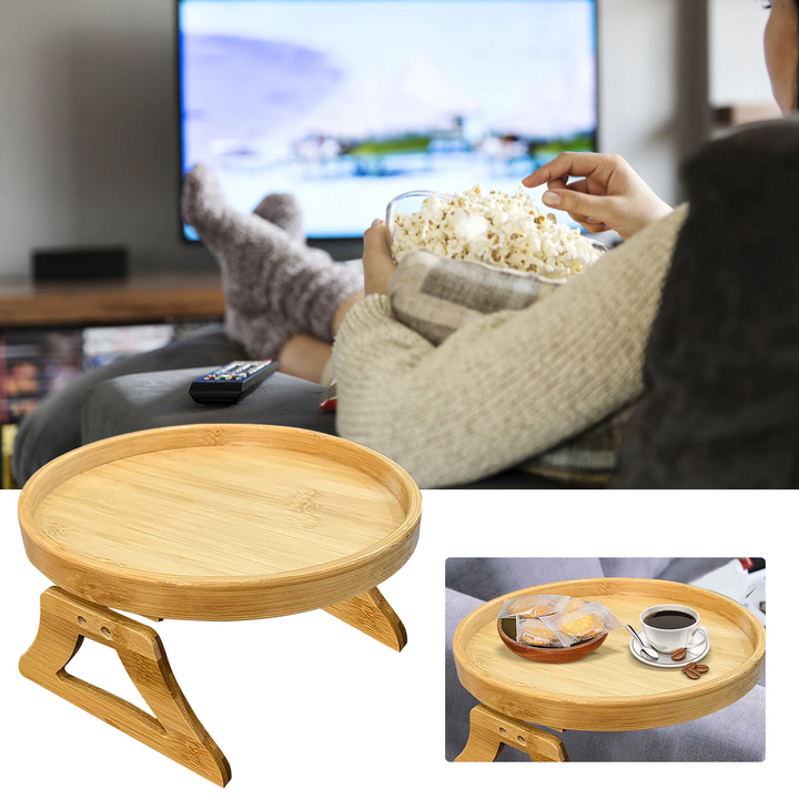 Lisslune | Bamboo Sofa Armrest Clip-On Round Tray