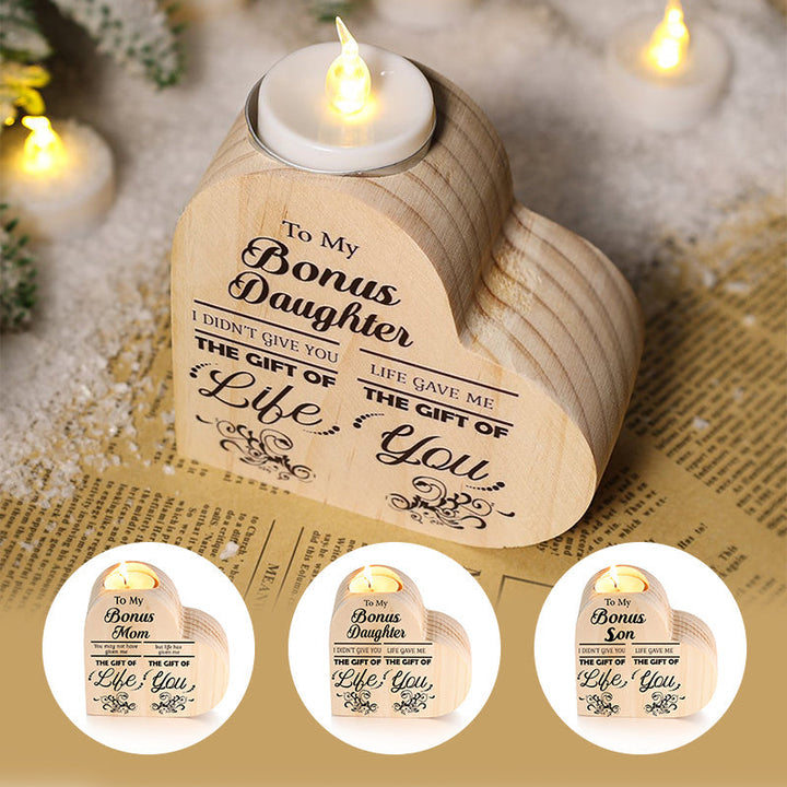 Lisslune | To my daughter/son candle holder made of wood, hand-shaken heart candle holder