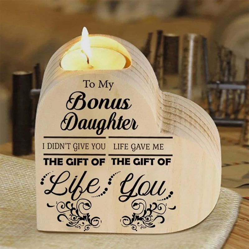 Lisslune | To my daughter/son candle holder made of wood, hand-shaken heart candle holder