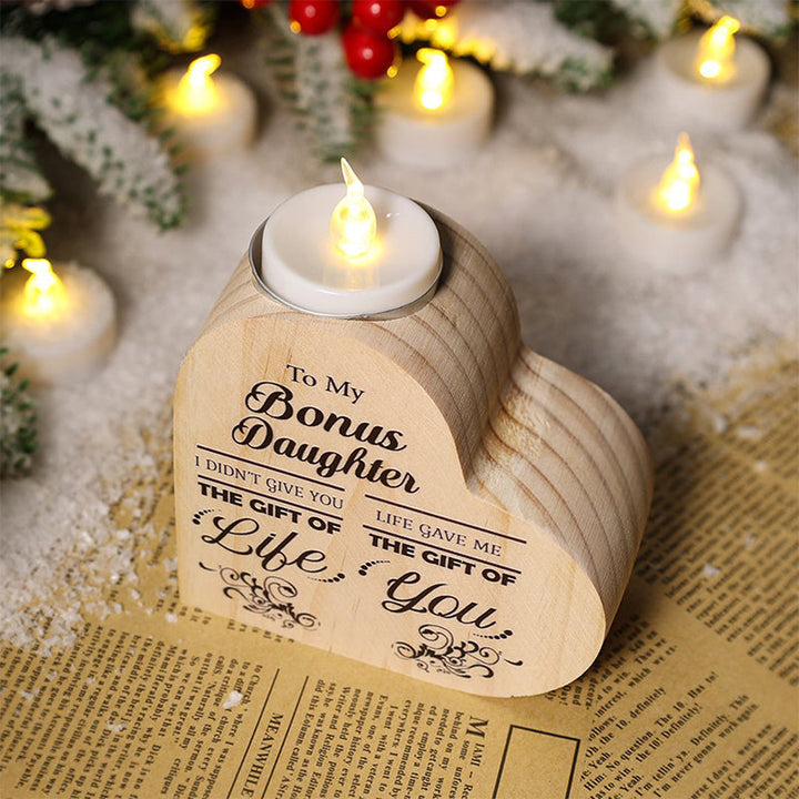 Lisslune | To my daughter/son candle holder made of wood, hand-shaken heart candle holder