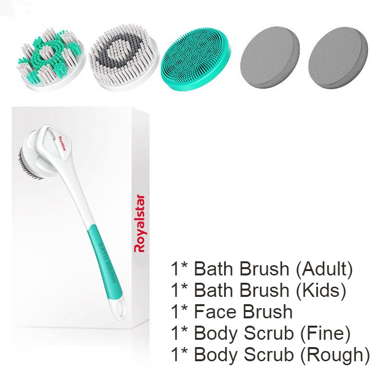 Lisslune | All-in-One Rechargeable Body Brush Set, with 7 Replaceable Heads & Long Handle for Body, Face, Foot, Adult & Kids