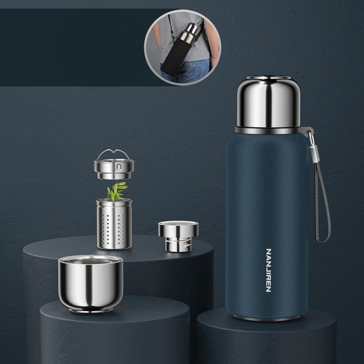 Lisslune | Insulated Thermos Water Bottle, with Tea Filter & Wide-mouth Opening, for Coffee, Tea & Cold Beverage