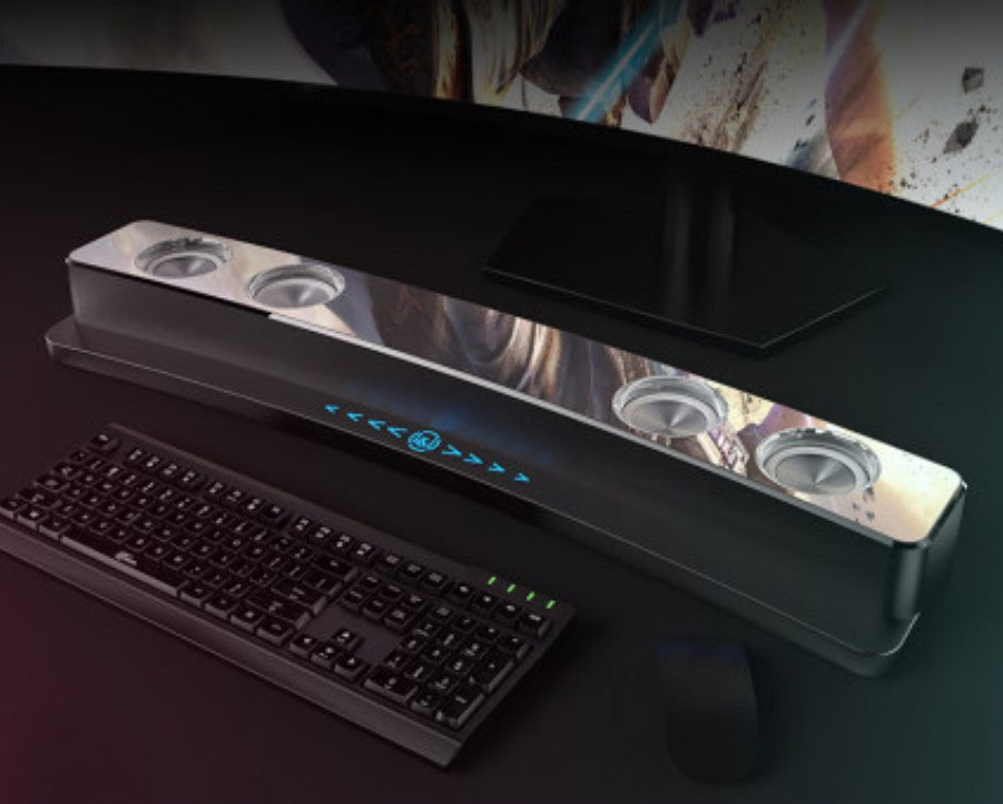 Lisslune | Bluetooth Gaming Speaker, with RGB Lighting, Bluetooth 5.0, Dual Diaphragm, Dual Speakers, Mechanical Buttons, Clock & Alarm