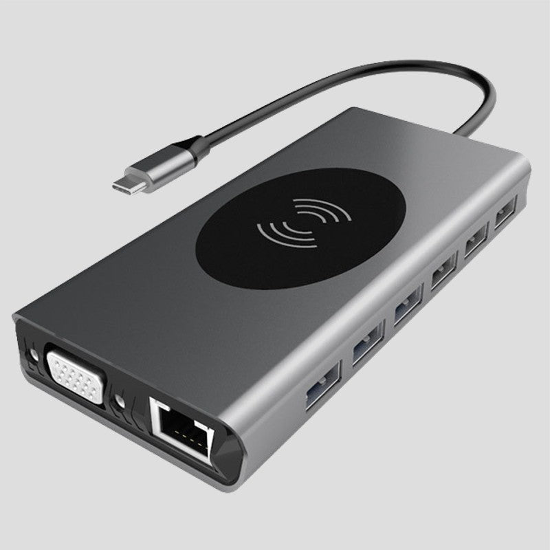 Lisslune | Portable 15-in-1 USB C Hub Adapter, with Wireless Charging Board, 4K USB C to HDMI, SD/TF Card Reader and Ethernet