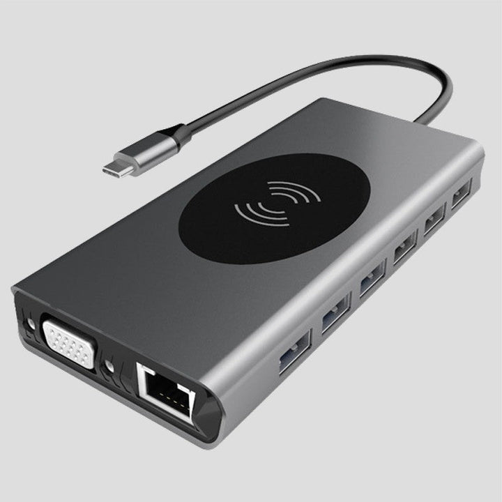 Lisslune | Portable 15-in-1 USB C Hub Adapter, with Wireless Charging Board, 4K USB C to HDMI, SD/TF Card Reader and Ethernet