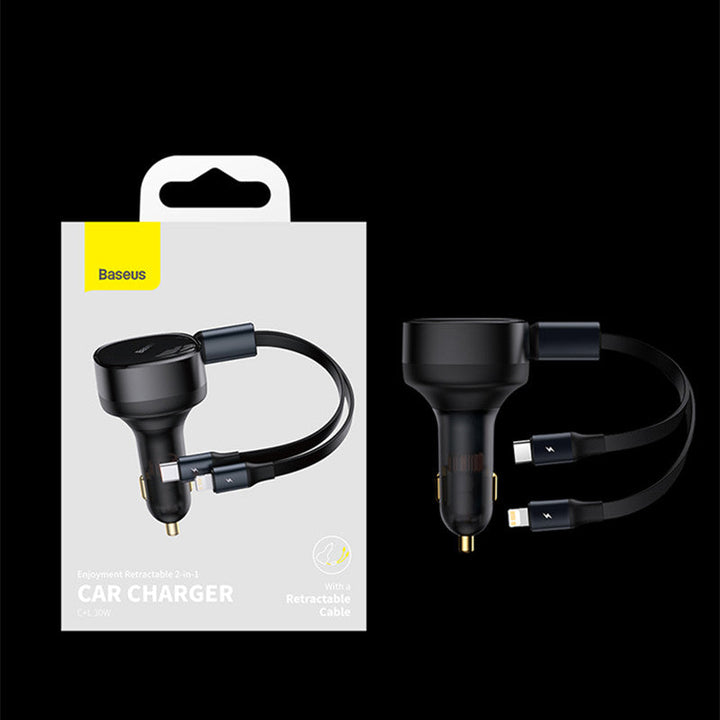 Lisslune | 2-in-1 Retractable USB-C & Lightning Car Phone Charger for all Phones & Tablets