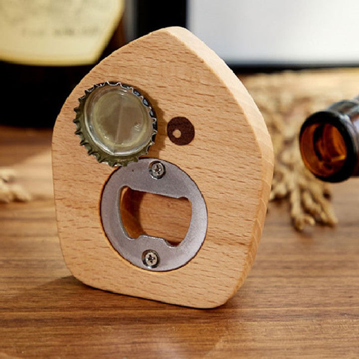 Lisslune | Iron-shape Wood Bottle Opener with Magnetic Bottle Cap Collector