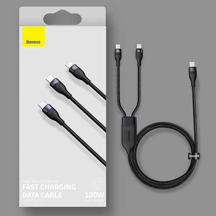 Lisslune | 2-in-1 Fast-charging Charging Cable, Type-C to Lightning & Type-C, with BPS II, Support 100W Power Output (1.2m)