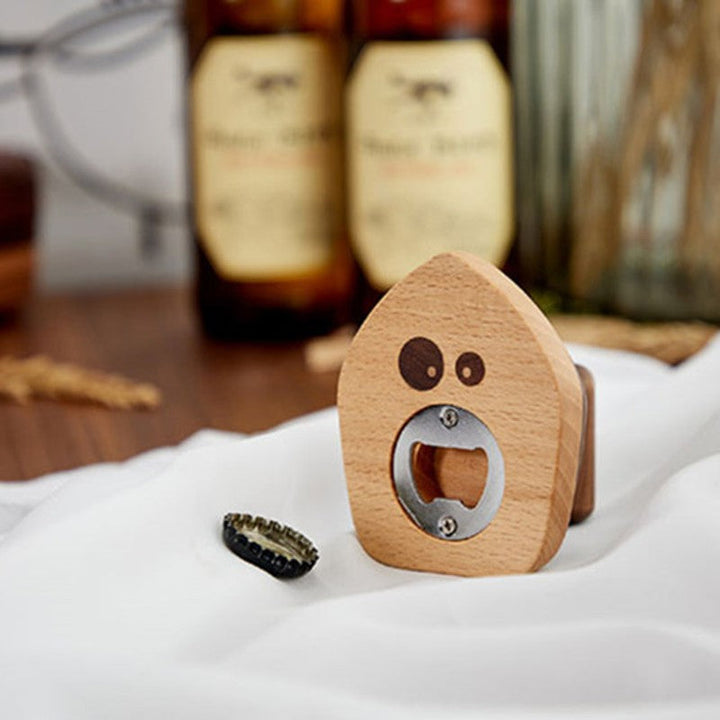 Lisslune | Iron-shape Wood Bottle Opener with Magnetic Bottle Cap Collector