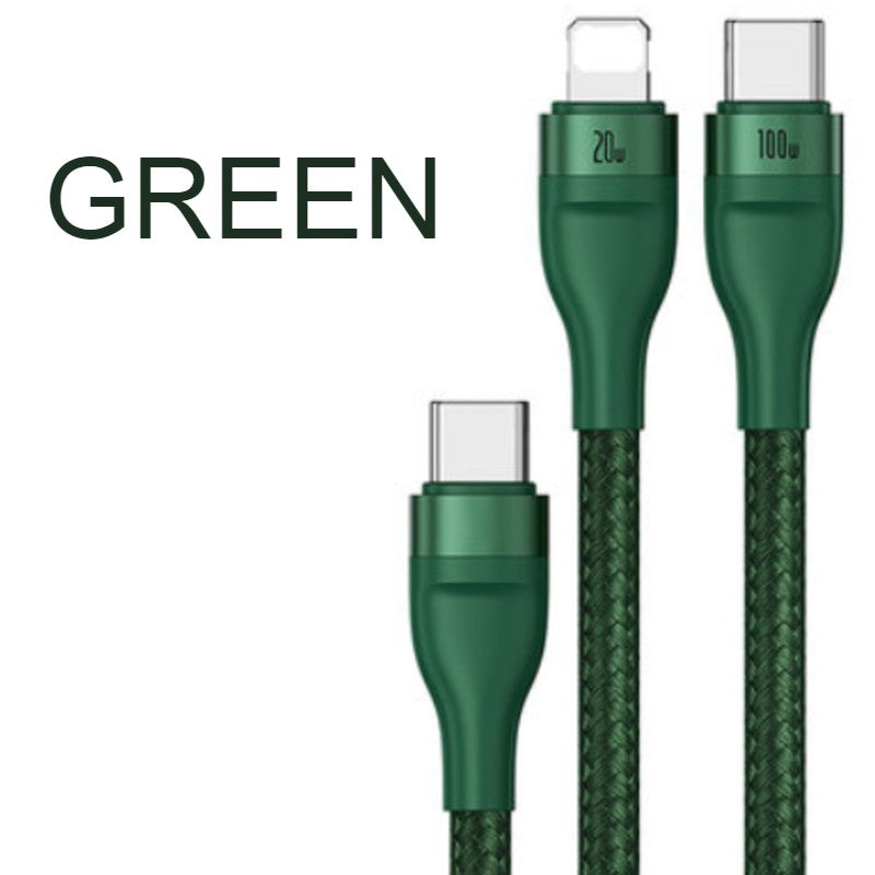 Lisslune | 2-in-1 Fast-charging Charging Cable, Type-C to Lightning & Type-C, with BPS II, Support 100W Power Output (1.2m)