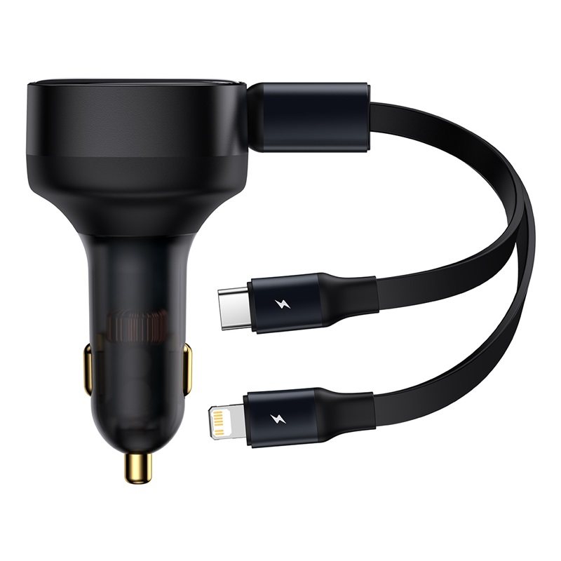 Lisslune | 2-in-1 Retractable USB-C & Lightning Car Phone Charger for all Phones & Tablets