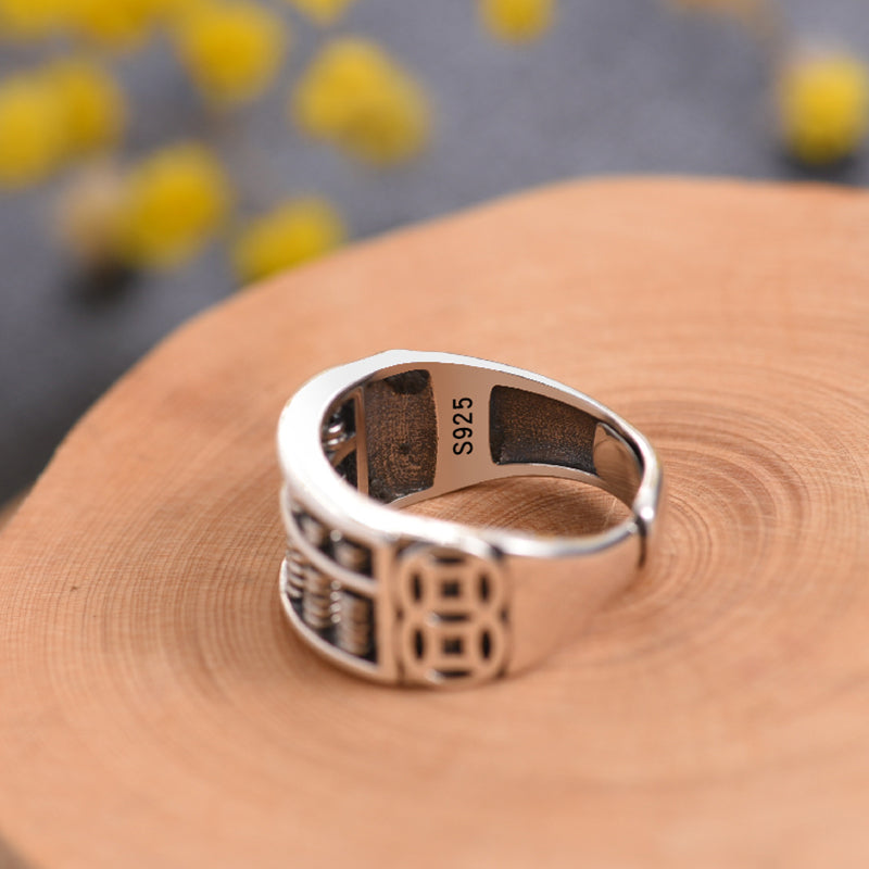 Lisslune | Vintage Silver Abacus Adjustable Ring, for Good Luck & Wealth