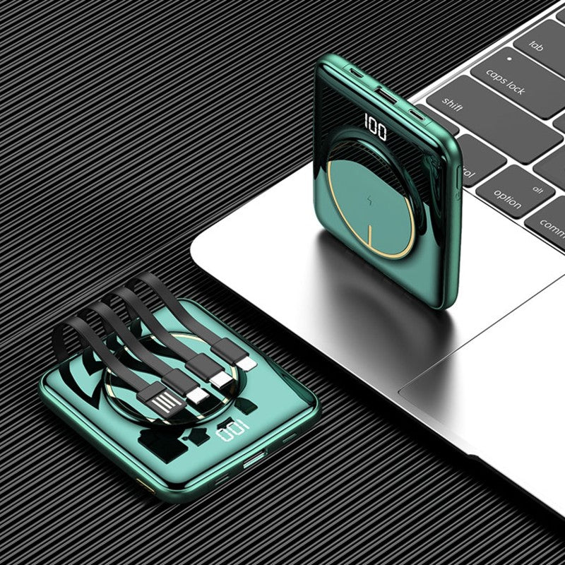 Lisslune | 5-in-1 Portable Mini 20000mAh Power Bank, with Wired/Wireless Charging, 4 Built-in Cables & Super Sleek Design, for Phone, Tablet & More