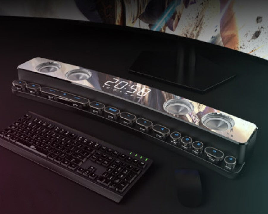 Lisslune | Bluetooth Gaming Speaker, with RGB Lighting, Bluetooth 5.0, Dual Diaphragm, Dual Speakers, Mechanical Buttons, Clock & Alarm