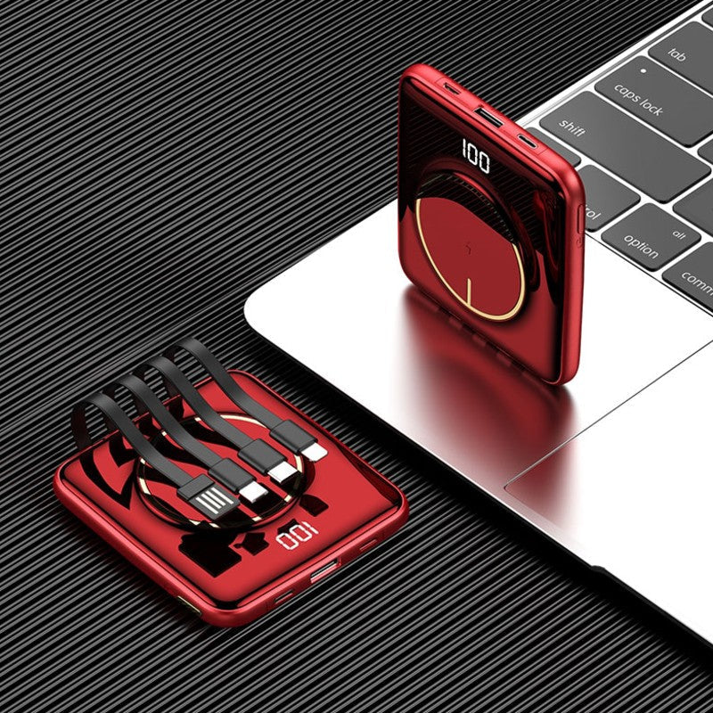 Lisslune | 5-in-1 Portable Mini 20000mAh Power Bank, with Wired/Wireless Charging, 4 Built-in Cables & Super Sleek Design, for Phone, Tablet & More