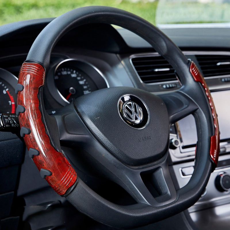 Lisslune | Universal Non-Slip Steering Wheel Cover, with Wood Grain Design & Skidproof Buttons
