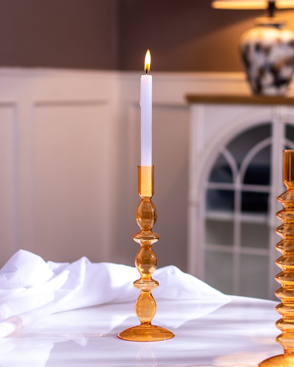 Lisslune | Magnificent Glass Candlestick holder - Orange