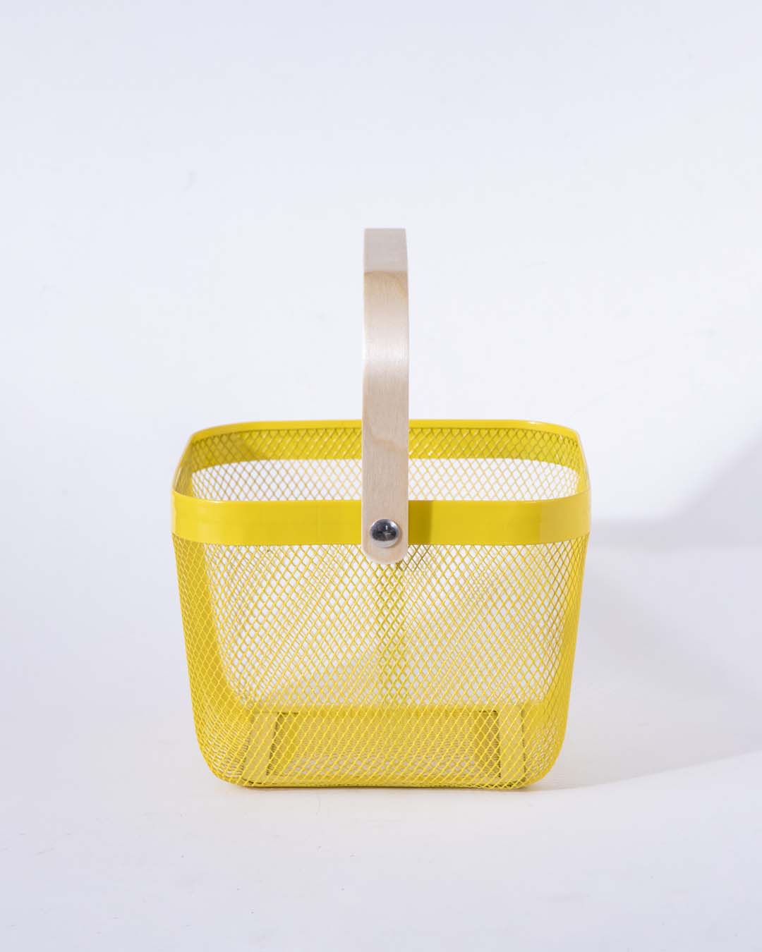 Lisslune | Square Metal Storage Basket with Wooden Handle - Yellow - Set of 2