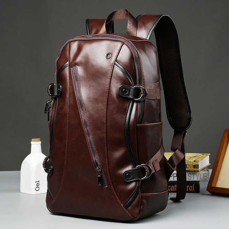 Lisslune | Brown Business Leather Backpack, with Easy-to-carry Top Handle for Travel, Work and Outdoors