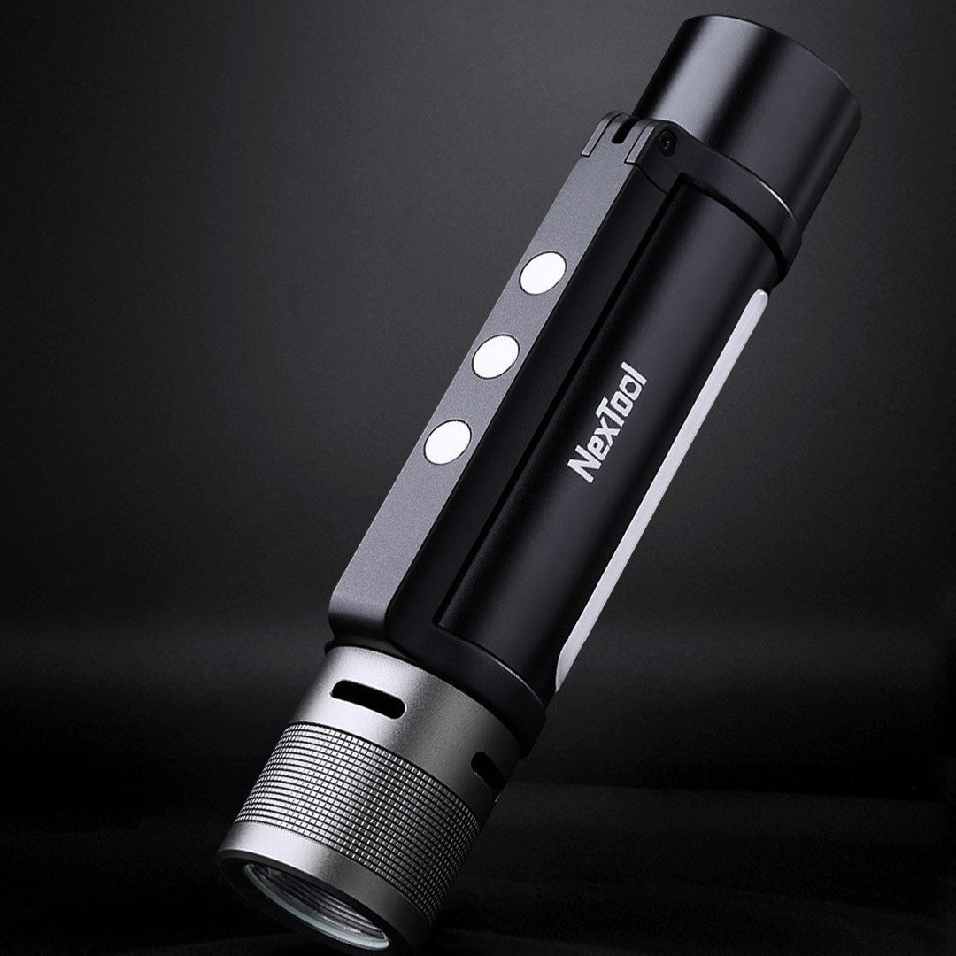 Lisslune | 6-in-1 Zoomable Rechargeable Flashlight, with Alarm Mode, Dual Light Source, 360¬∞ Rotating Handle & Power Bank, for Camping, Travel & More