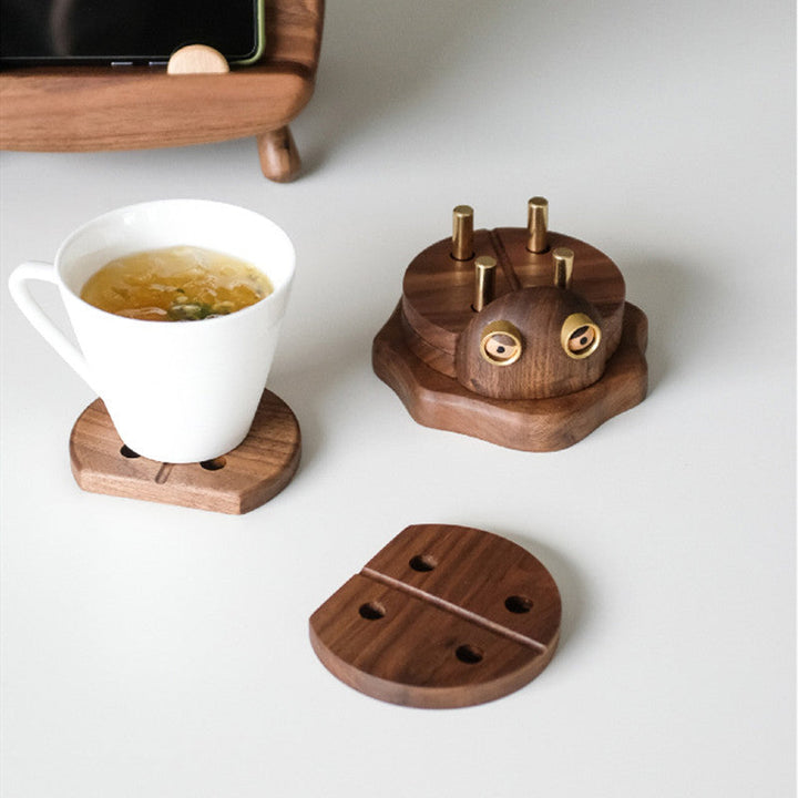 Lisslune | Cute Beetle Wooden Coaster, Set of 4, for Home & Office
