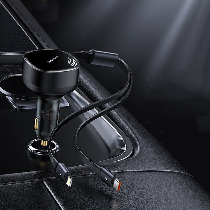 Lisslune | 2-in-1 Retractable USB-C & Lightning Car Phone Charger for all Phones & Tablets