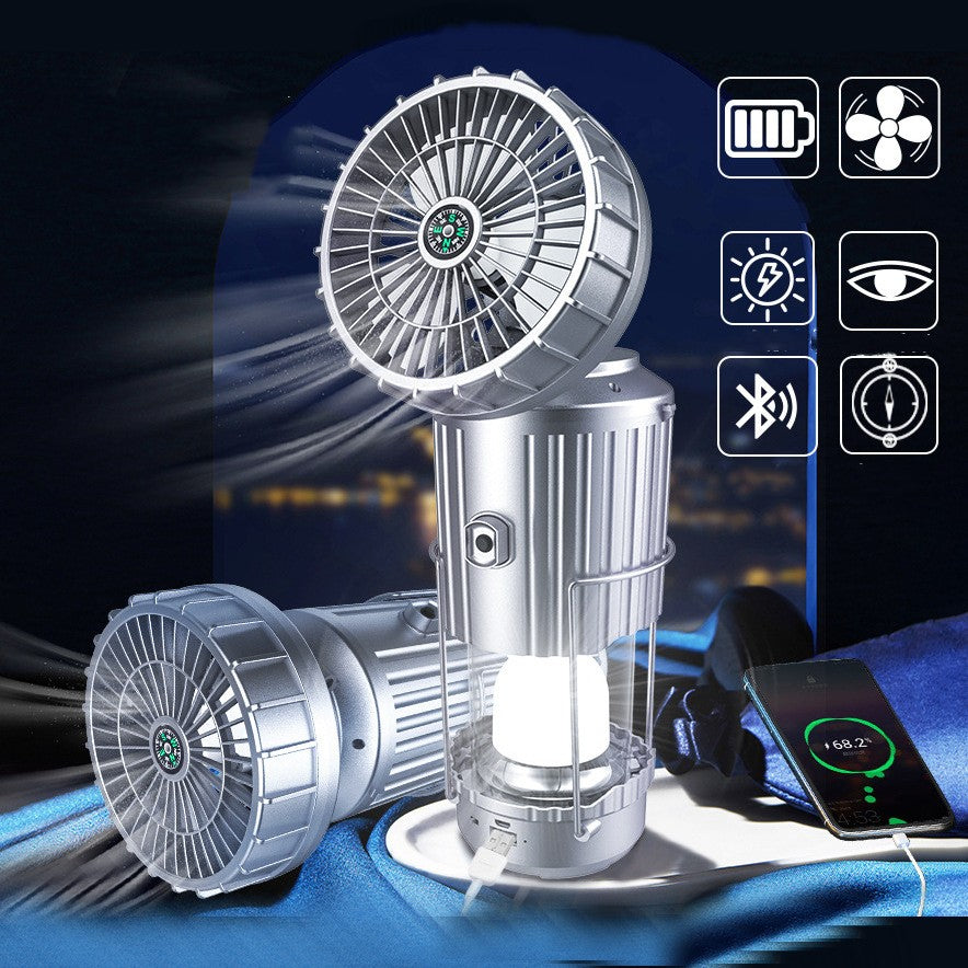 Lisslune | Multifunction Solar Camping Light with Fan, Bluetooth Speaker, Power Bank & Compass
