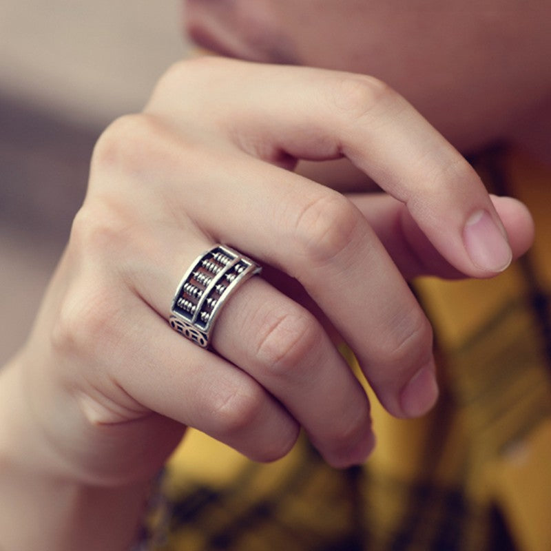 Lisslune | Vintage Silver Abacus Adjustable Ring, for Good Luck & Wealth