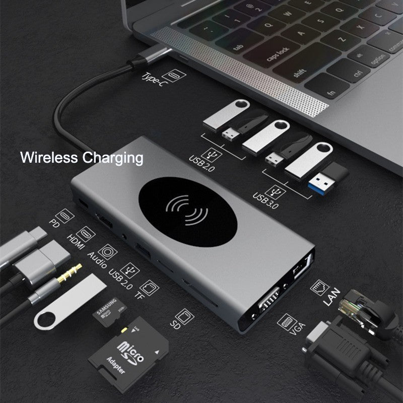 Lisslune | Portable 15-in-1 USB C Hub Adapter, with Wireless Charging Board, 4K USB C to HDMI, SD/TF Card Reader and Ethernet