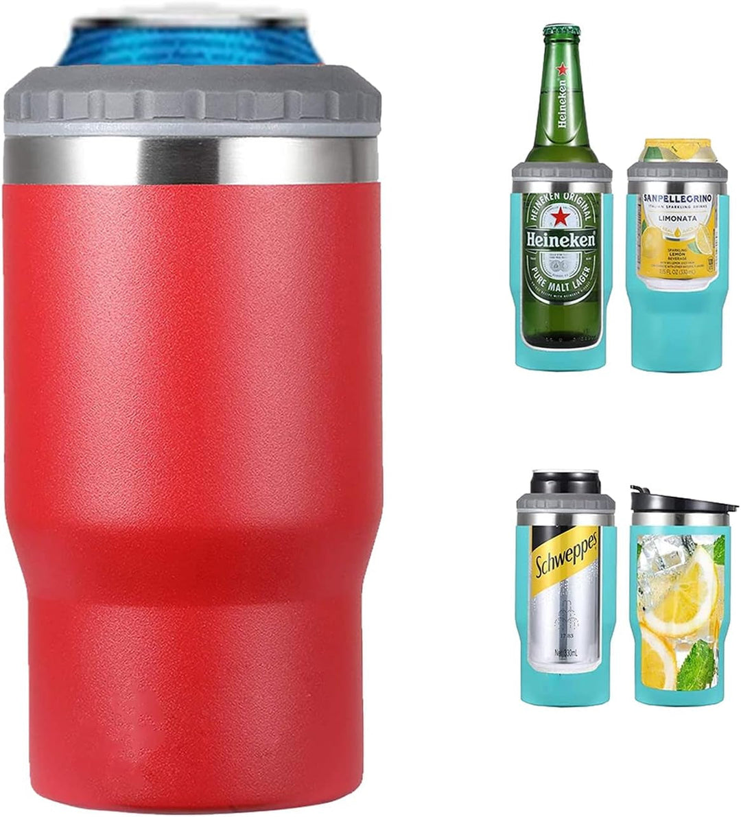 Lisslune | 4 in 1 stainless steel can/bottle insulator, 14Oz two-way lid SUS insulated can cooler, beer bottle holder (Black)