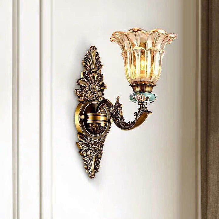 Lisslune | FlorisLuxe European Wall Lamp | Blossom Design | 1-2 Flames | High-Quality Resin & Glass | Elegance for Living Room & Hallway