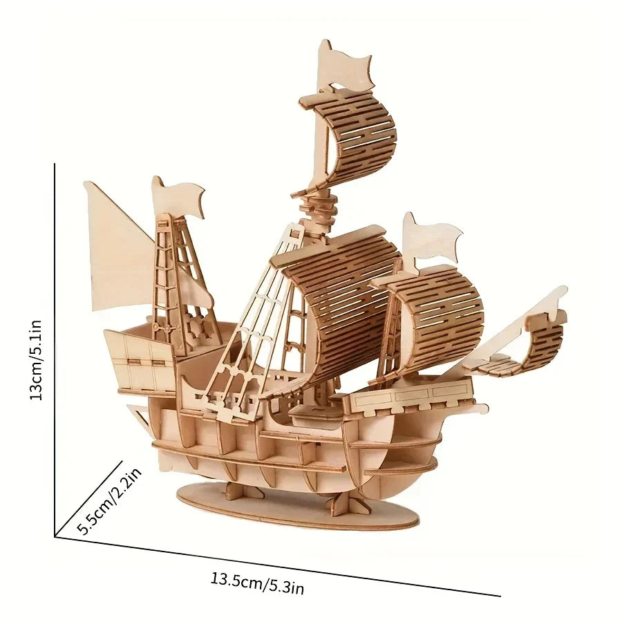 Lisslune | SailCraft 3D DIY Wood Sailing Boat Puzzle Model – Decoration Set for Home and Office
