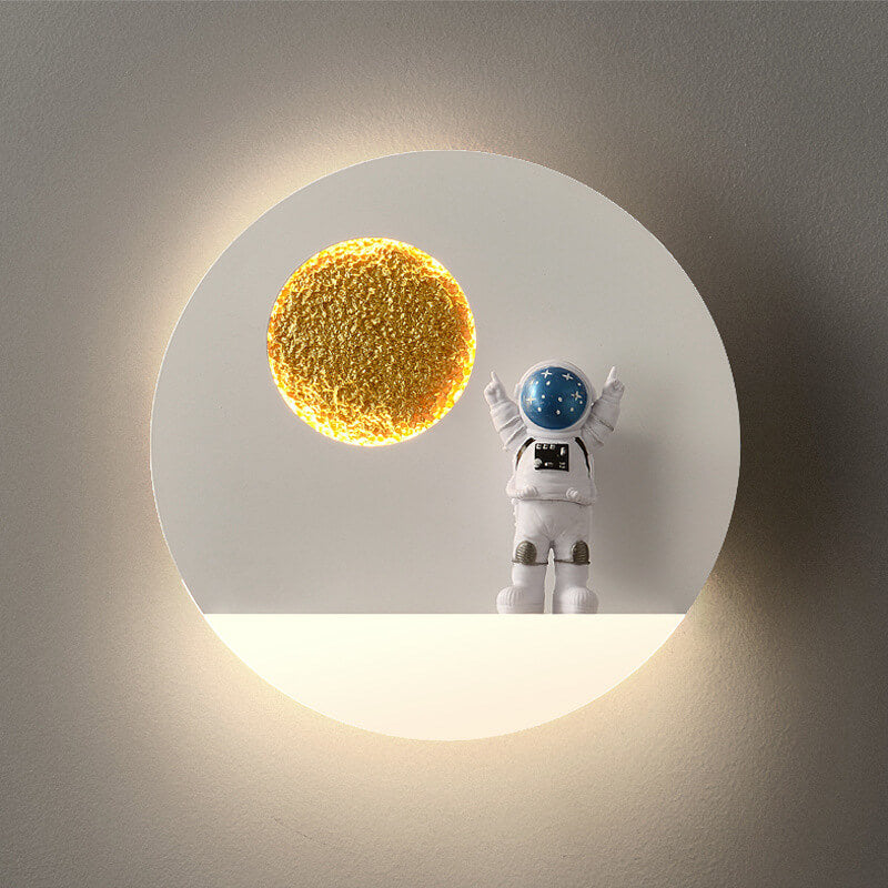 Lisslune | Contemporary Creative Iron Resin Round Astronaut LED Wall Light Lamp for Bedroom