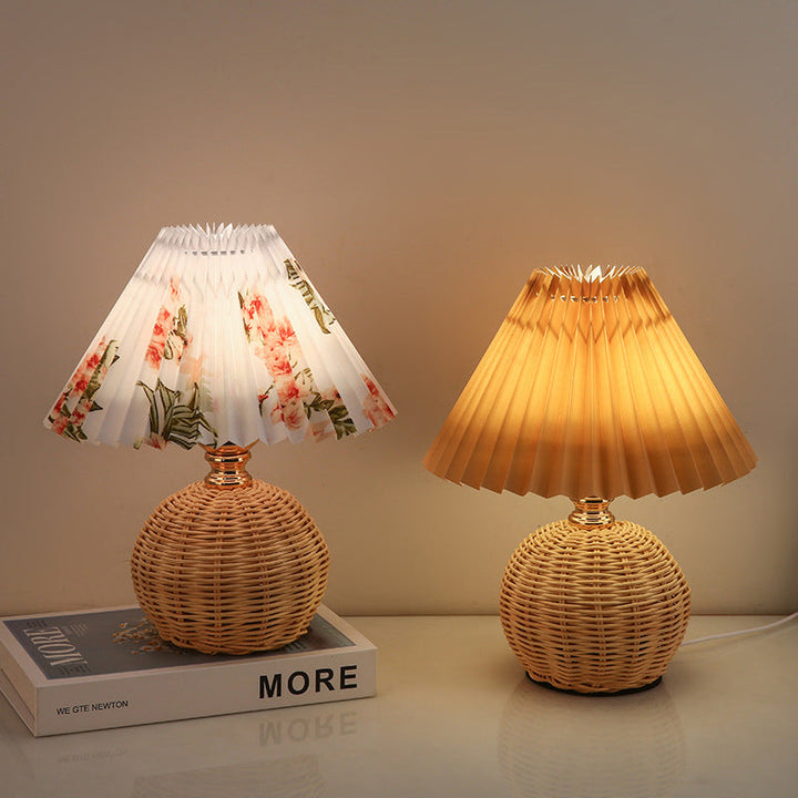Lisslune | RattaLume Nordic LED Table Lamp | Woven Rattan & Foldable Fabric Shade | Mood Light | Decor for the Bedroom
