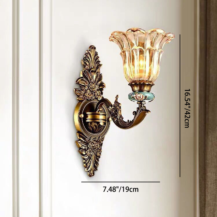 Lisslune | FlorisLuxe European Wall Lamp | Blossom Design | 1-2 Flames | High-Quality Resin & Glass | Elegance for Living Room & Hallway
