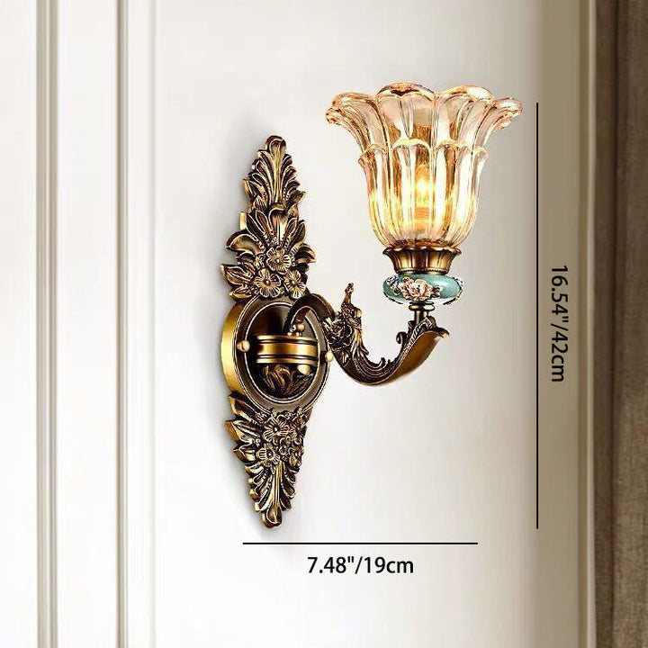 Lisslune | FlorisLuxe European Wall Lamp | Blossom Design | 1-2 Flames | High-Quality Resin & Glass | Elegance for Living Room & Hallway