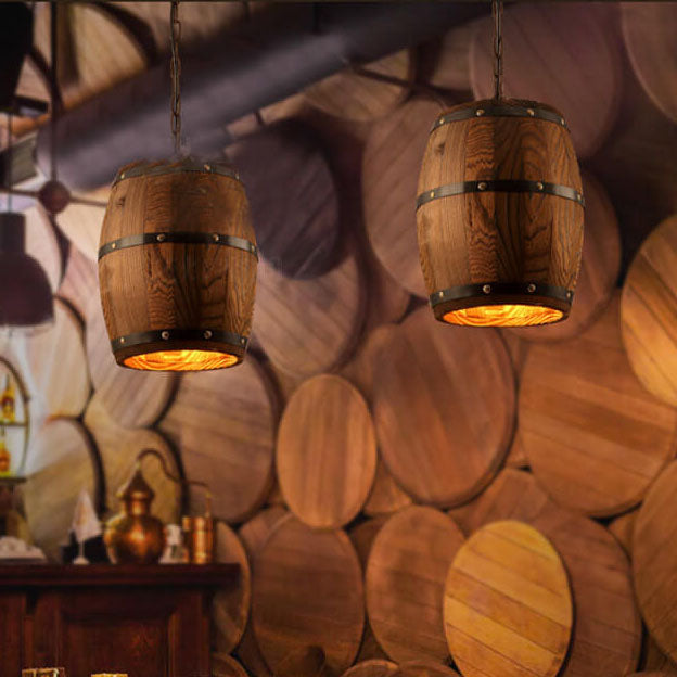 Lisslune | BarrelGlow Vintage Pendant Light | Wood Wine Barrel Design | 1-bulb | Rustic Lighting