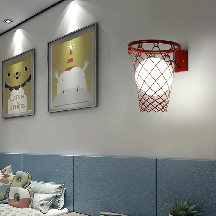 Lisslune | Slamora Children's Wall Light | Basketball Hoop Design | Glass & Metal | Art Deco Style | Bedroom Light