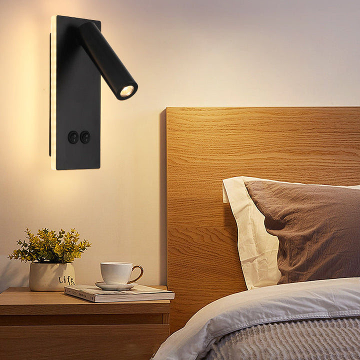 Lisslune | Modern Minimalistic Rectangular Round Iron Aluminum LED Wall Lamp For Bedroom