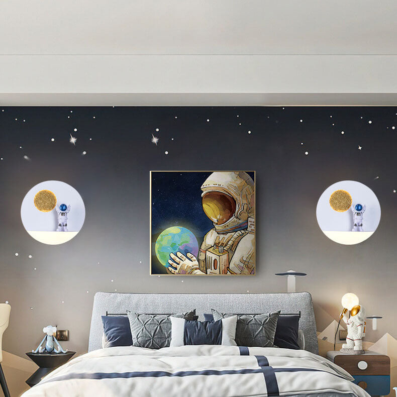 Lisslune | Contemporary Creative Iron Resin Round Astronaut LED Wall Light Lamp for Bedroom