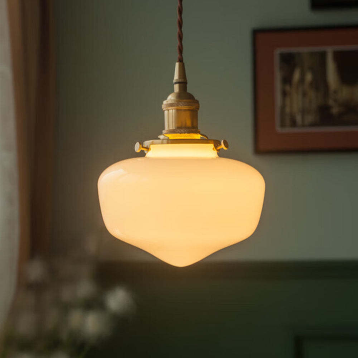 Lisslune | Vintage Brass Lantern Glass Pendant Light
