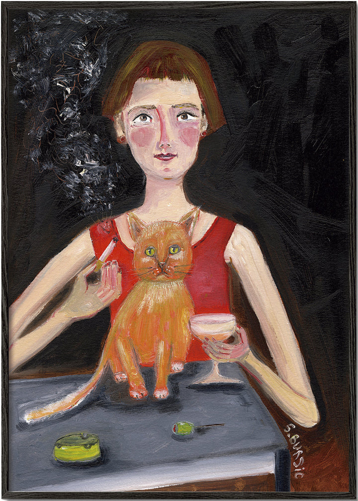 Lisslune | Vintage Lady with Cocktail and Cat - Sharyn Bursic