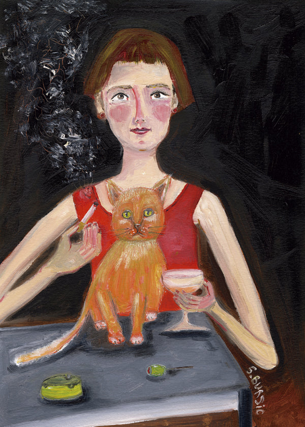 Lisslune | Vintage Lady with Cocktail and Cat - Sharyn Bursic