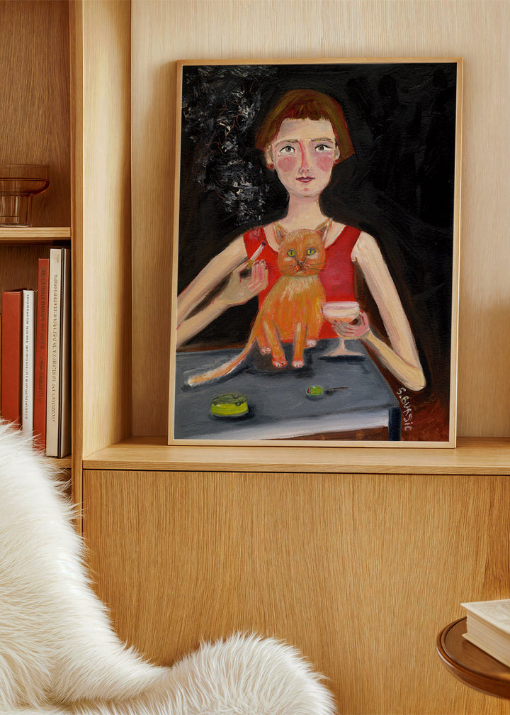 Lisslune | Vintage Lady with Cocktail and Cat - Sharyn Bursic