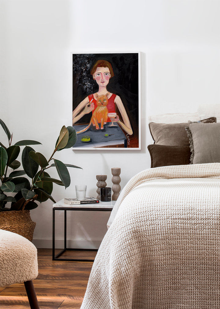 Lisslune | Vintage Lady with Cocktail and Cat - Sharyn Bursic