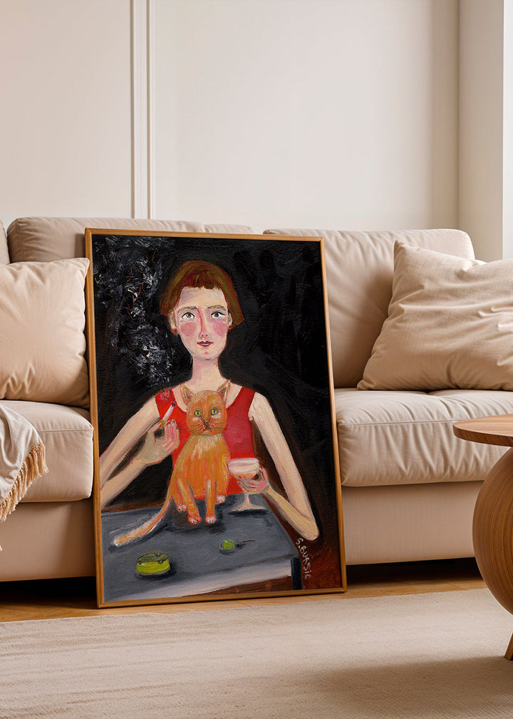 Lisslune | Vintage Lady with Cocktail and Cat - Sharyn Bursic