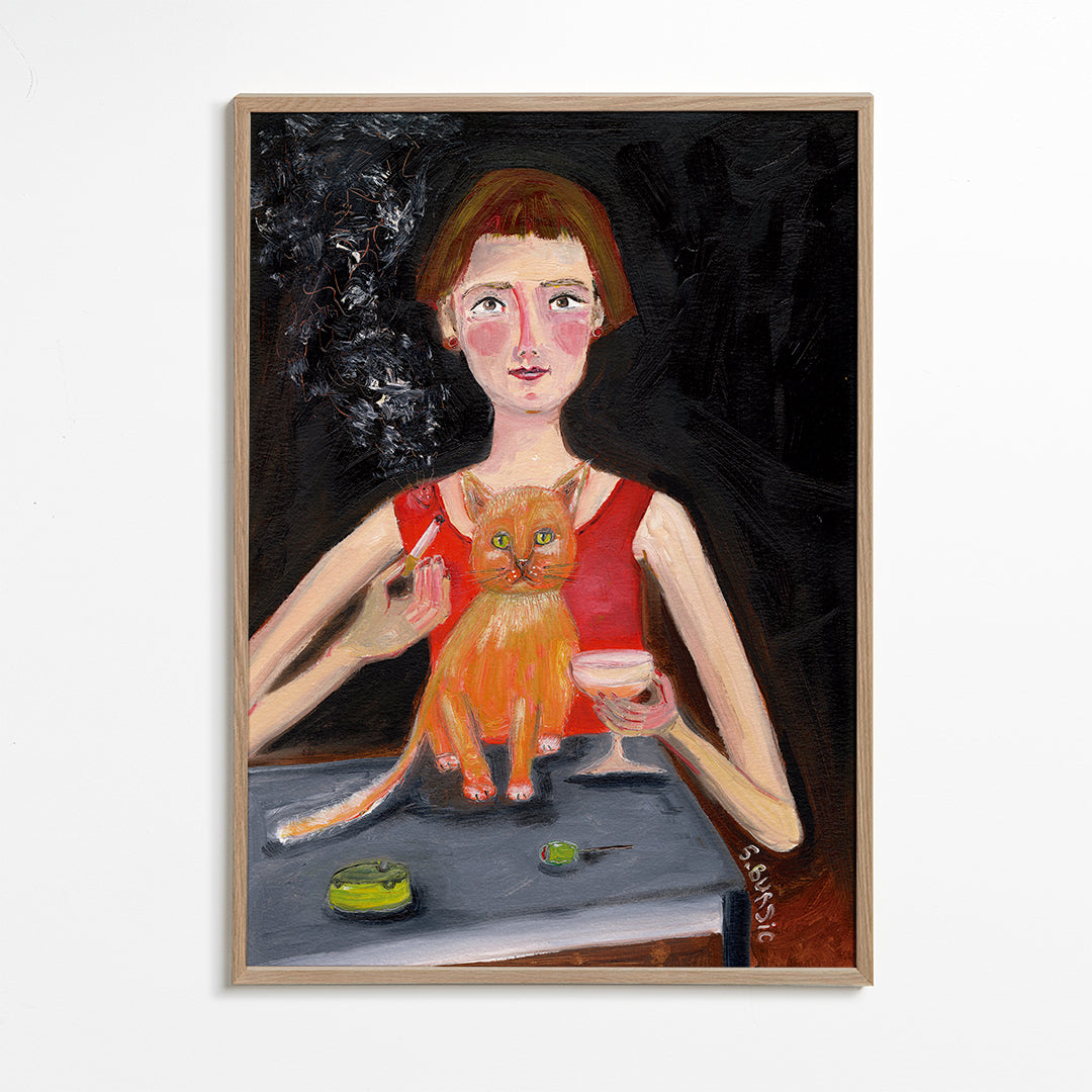 Lisslune | Vintage Lady with Cocktail and Cat - Sharyn Bursic