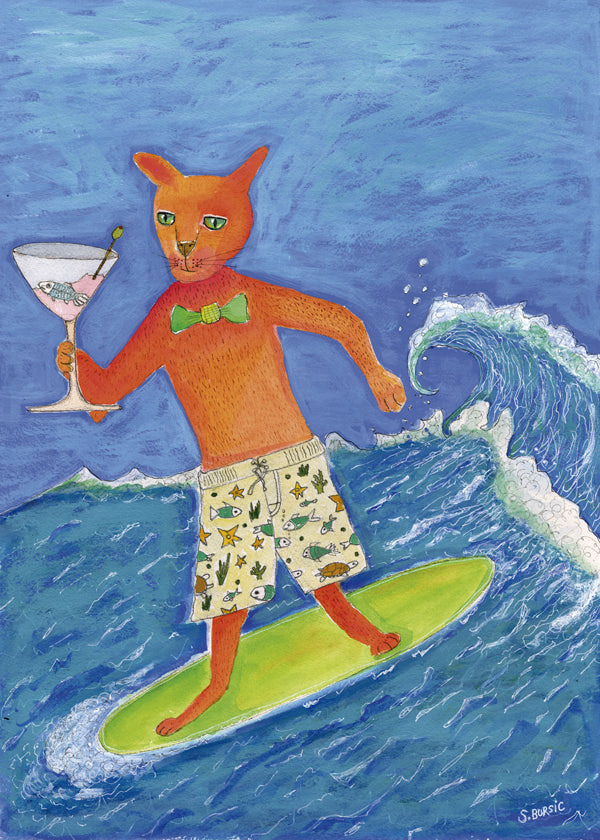 Lisslune | Surfing Cocktail Cat - Sharyn Bursic