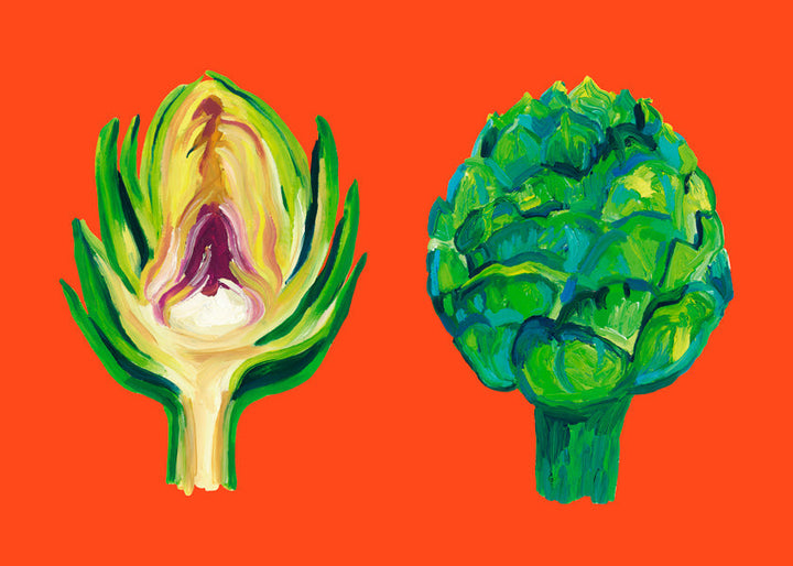Lisslune | Artichokes on orange - Alice Straker
